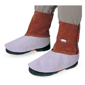 Xcel-Arc leather welding spats protecting ankles and feet from welding sparks